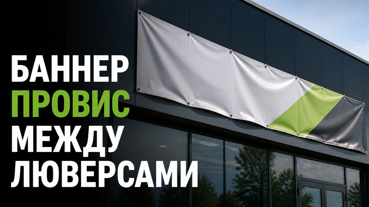 Баннер провис между люверсами на фасаде