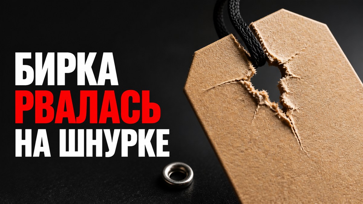 Картонная бирка рвётся у отверстия на шнурке