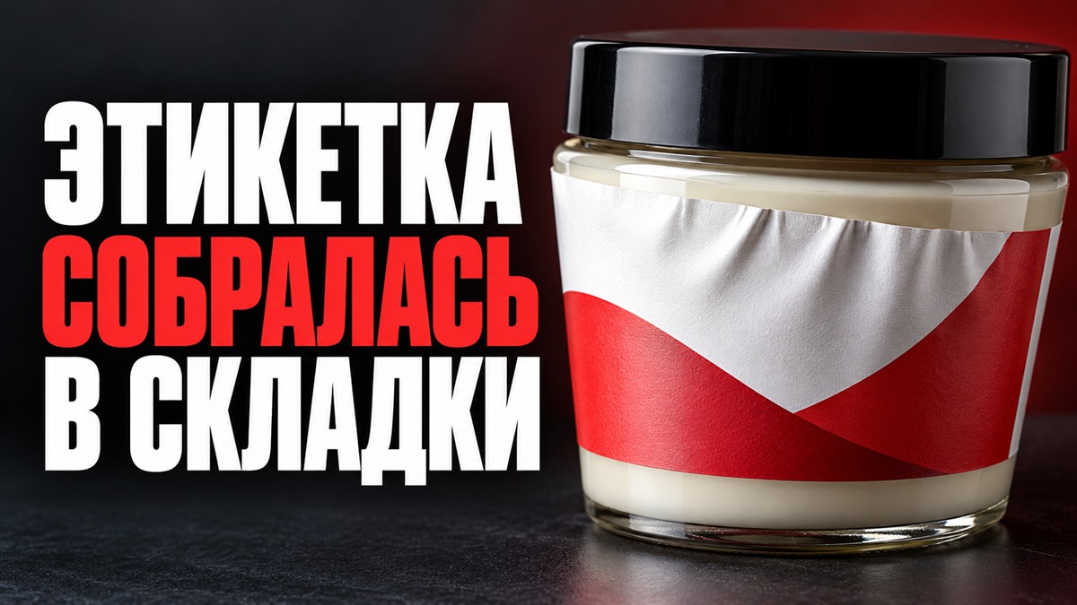 Прямоугольная этикетка собирается в складки на конусной банке