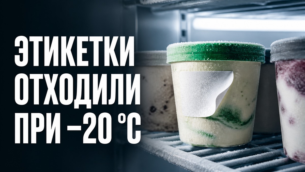 Этикетка отходит от упаковки замороженного десерта при минус двадцати градусах