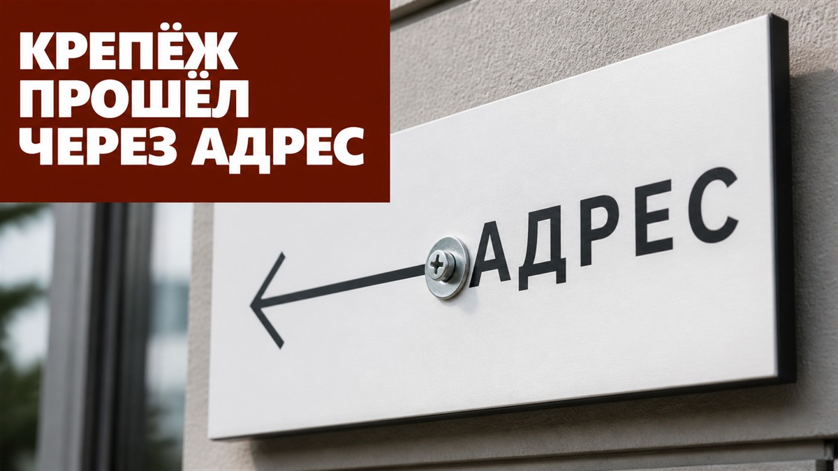 Монтажный крепёж проходит через адрес и стрелку на наружной табличке