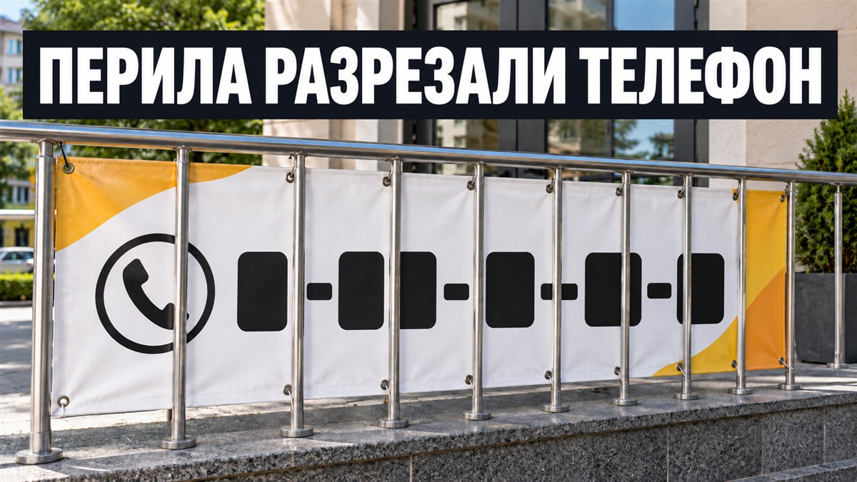 Металлические перила перекрывают контактную строку баннера