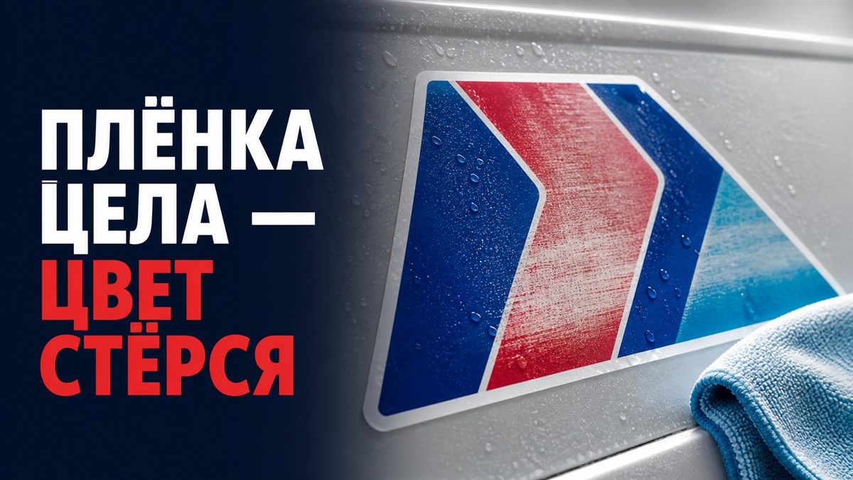 Влагостойкая плёнка осталась целой, но цвет наклейки стёрся после мойки