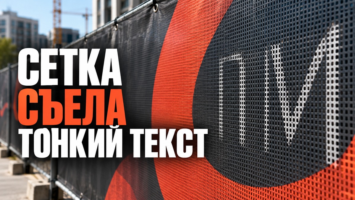 Тонкий белый текст теряется в перфорации наружной баннерной сетки