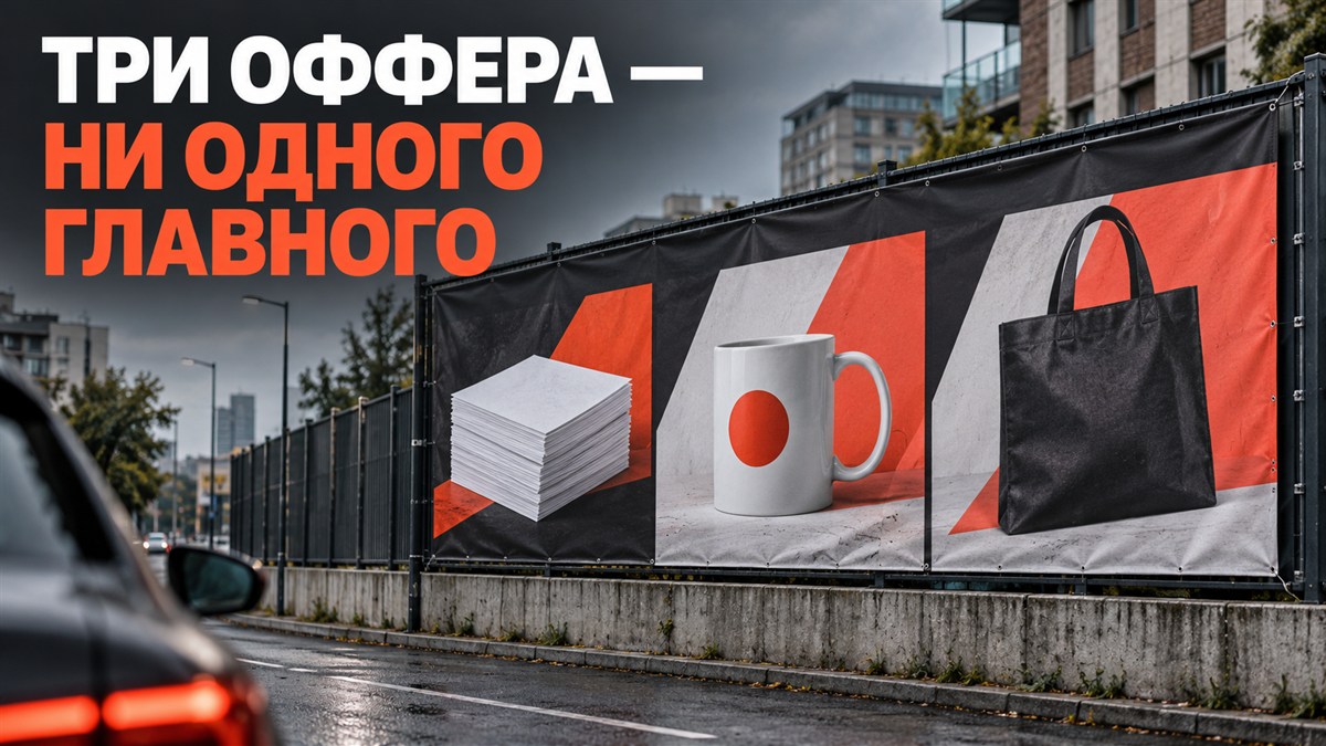 Наружный баннер с тремя равными предложениями без одного главного сообщения