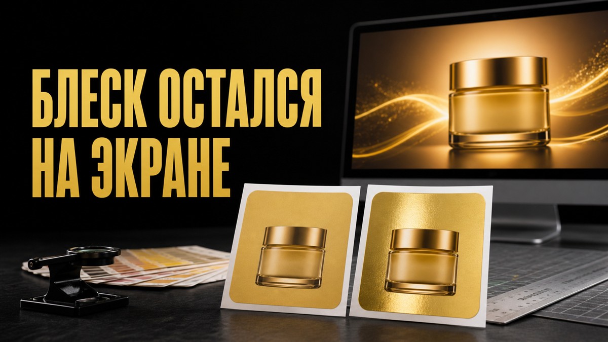 Матовая жёлтая этикетка рядом с этикеткой с настоящим металлическим золотым блеском